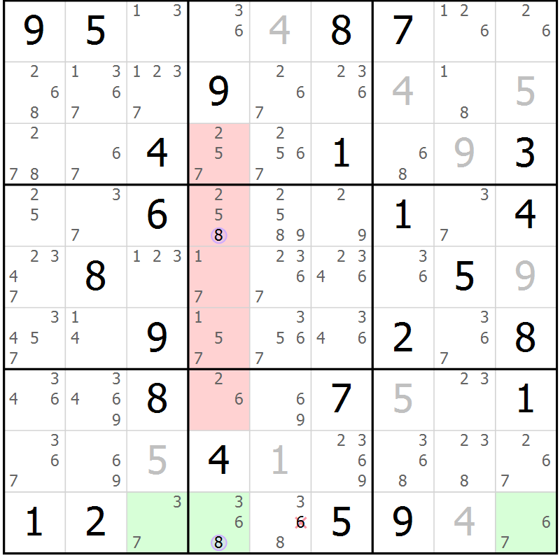 Position des candidats pour la solution de la Gr 43 page 46 du magazine de sudoku Suprême n° 028