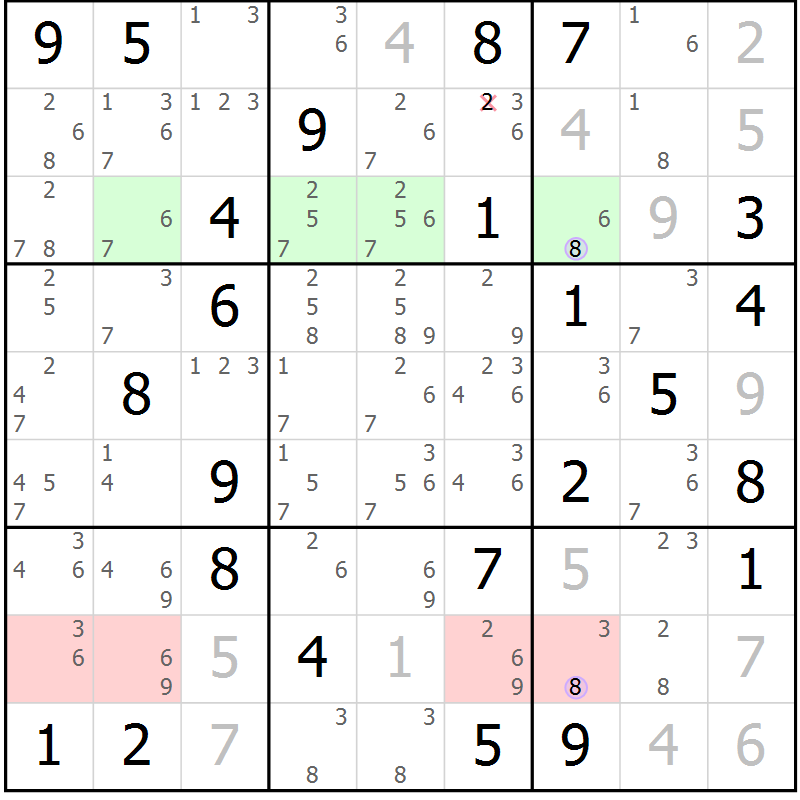 Position des candidats pour la solution de la Gr 43 page 46 du magazine de sudoku Suprême n° 028