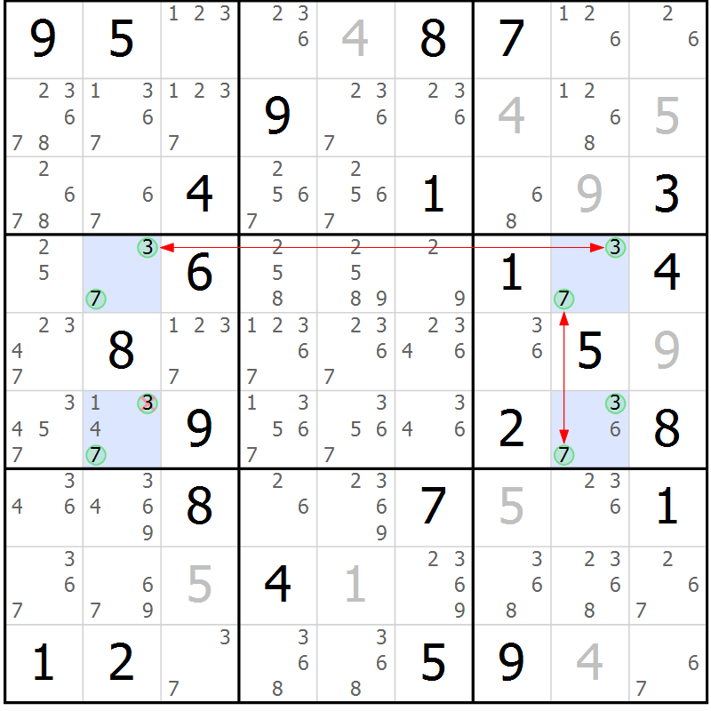 Position des candidats pour la solution de la Gr 43 page 46 du magazine de sudoku Suprême n° 028