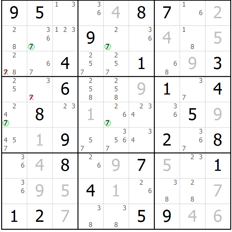 Position des candidats pour la solution de la Gr 43 page 46 du magazine de sudoku Suprême n° 028