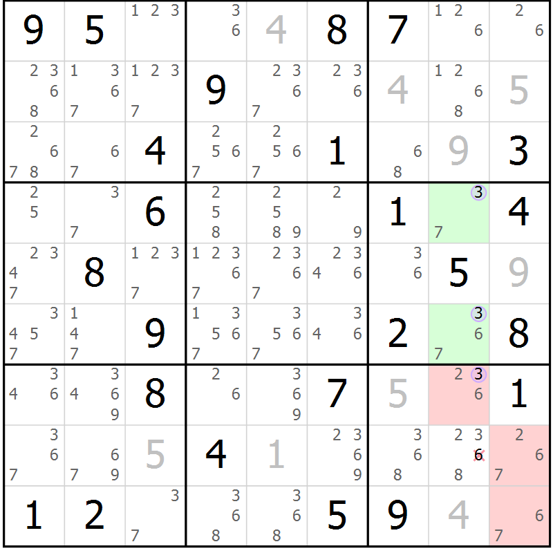 Position des candidats pour la solution de la Gr 43 page 46 du magazine de sudoku Suprême n° 028