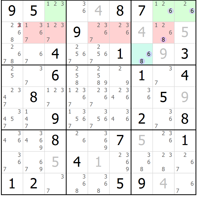 Position des candidats pour la solution de la Gr 43 page 46 du magazine de sudoku Suprême n° 028