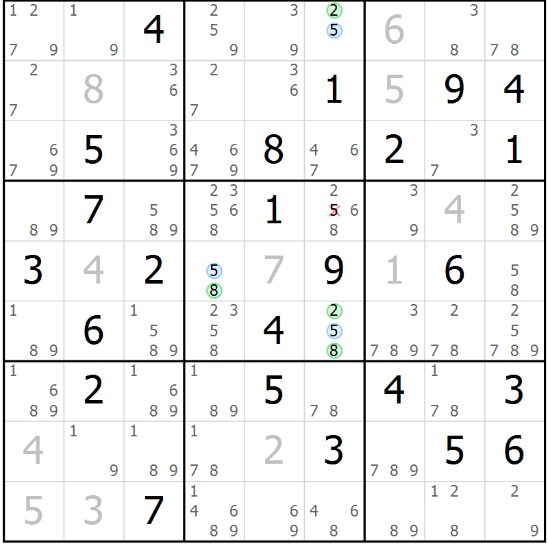 Position des candidats pour la solution de la Gr 44 page 47 du magazine de sudoku Suprême n° 028