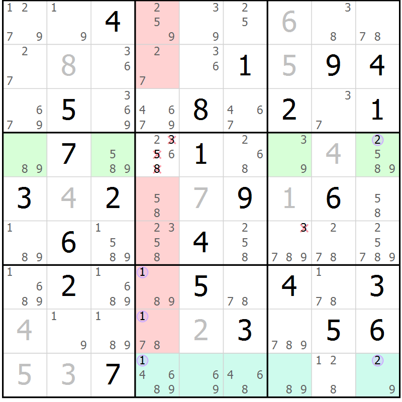 Position des candidats pour la solution de la Gr 44 page 47 du magazine de sudoku Suprême n° 028