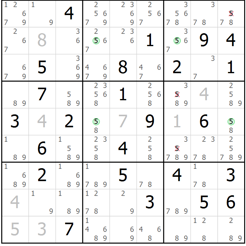 Position des candidats pour la solution de la Gr 44 page 47 du magazine de sudoku Suprême n° 028