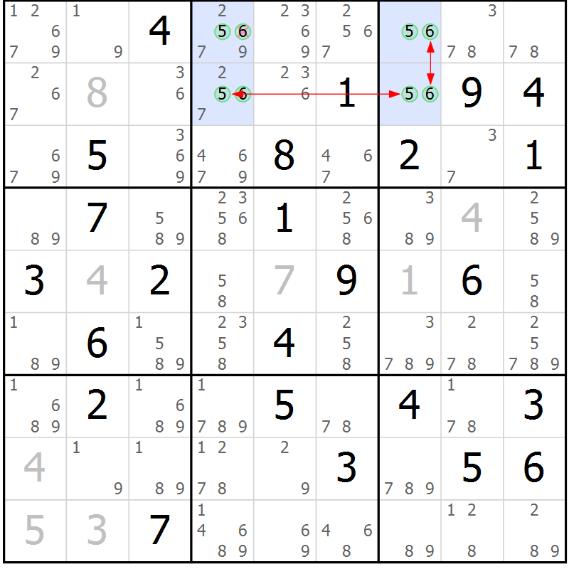 Position des candidats pour la solution de la Gr 44 page 47 du magazine de sudoku Suprême n° 028