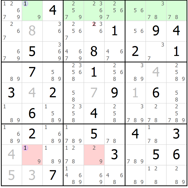Position des candidats pour la solution de la Gr 44 page 47 du magazine de sudoku Suprême n° 028