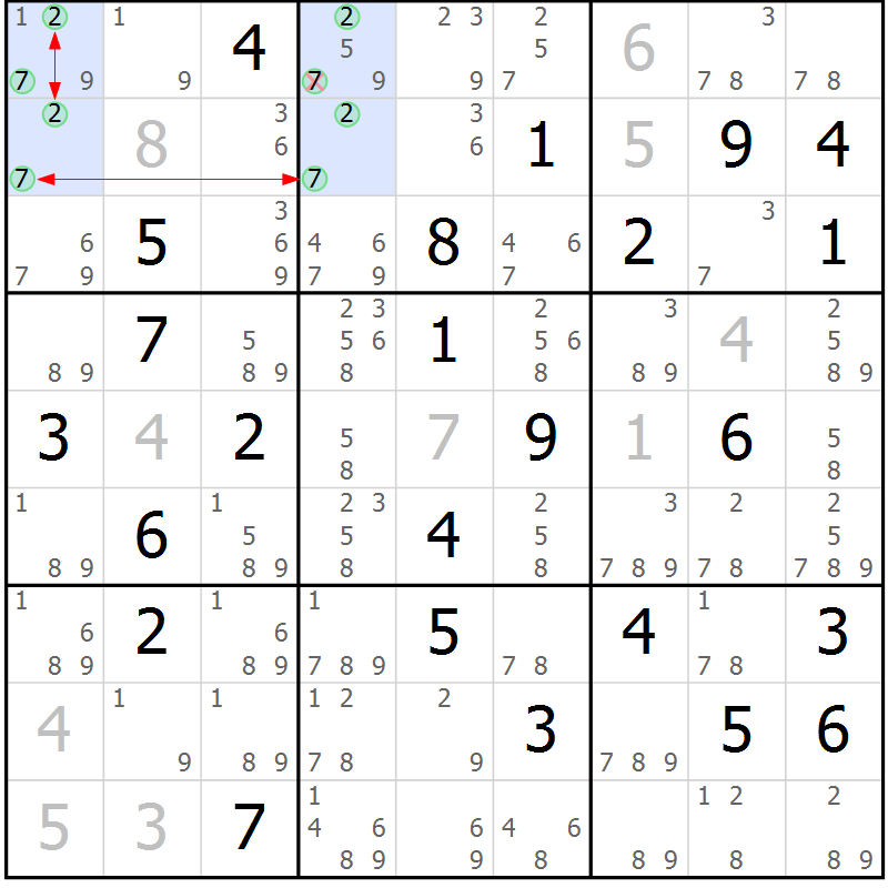 Position des candidats pour la solution de la Gr 44 page 47 du magazine de sudoku Suprême n° 028