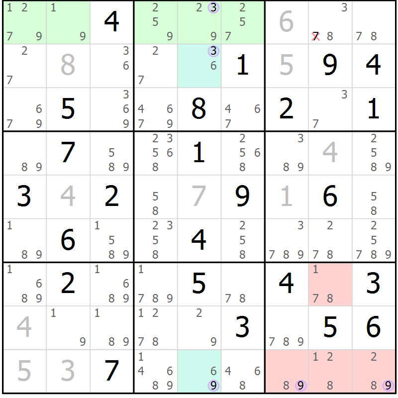 Position des candidats pour la solution de la Gr 44 page 47 du magazine de sudoku Suprême n° 028