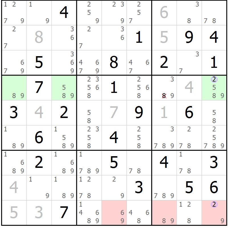 Position des candidats pour la solution de la Gr 44 page 47 du magazine de sudoku Suprême n° 028