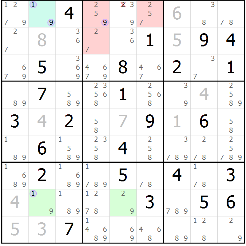 Position des candidats pour la solution de la Gr 44 page 47 du magazine de sudoku Suprême n° 028