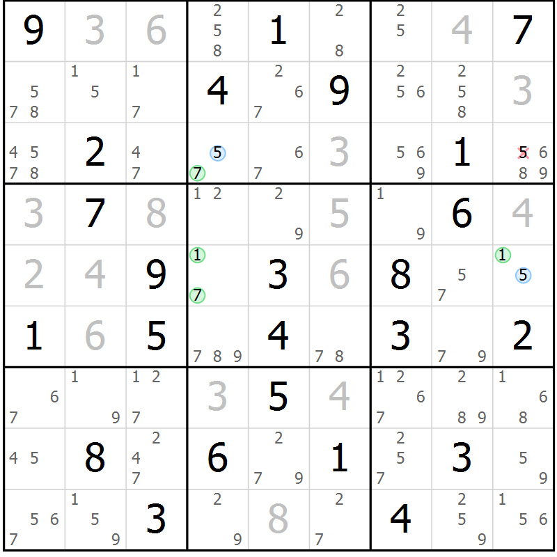 Position des candidats pour la solution de la Gr 45 page 48 du magazine de sudoku Suprême n° 028