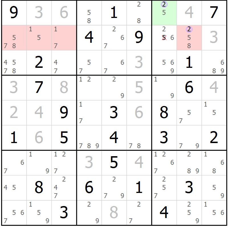 Position des candidats pour la solution de la Gr 45 page 48 du magazine de sudoku Suprême n° 028