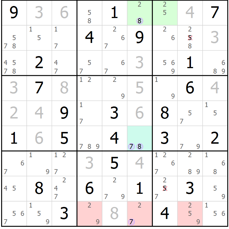 Position des candidats pour la solution de la Gr 45 page 48 du magazine de sudoku Suprême n° 028