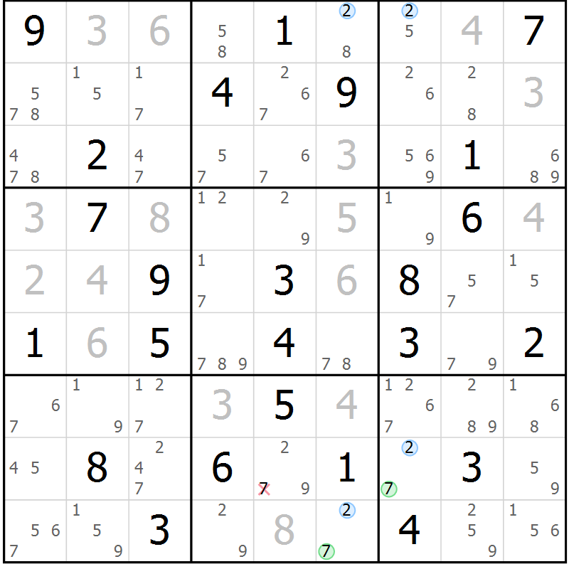 Position des candidats pour la solution de la Gr 45 page 48 du magazine de sudoku Suprême n° 028