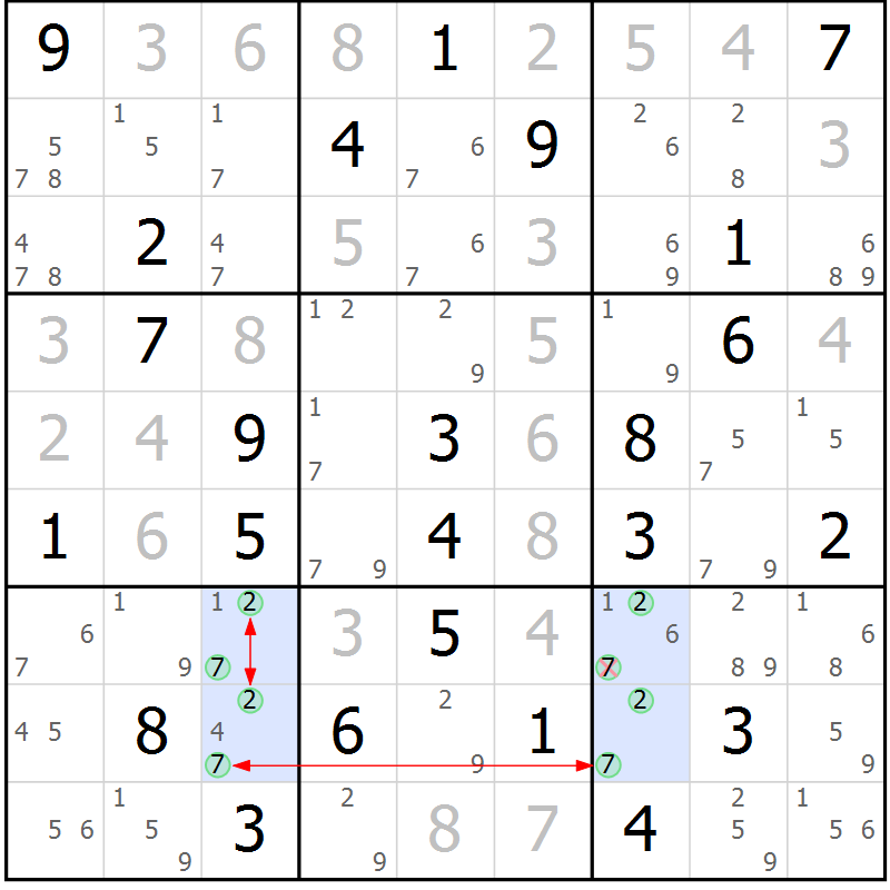 Position des candidats pour la solution de la Gr 45 page 48 du magazine de sudoku Suprême n° 028