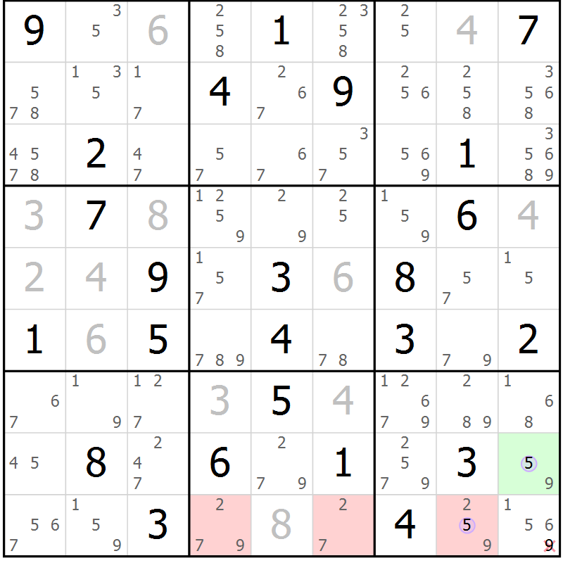 Position des candidats pour la solution de la Gr 45 page 48 du magazine de sudoku Suprême n° 028