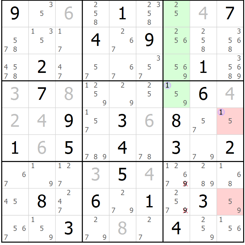 Position des candidats pour la solution de la Gr 45 page 48 du magazine de sudoku Suprême n° 028