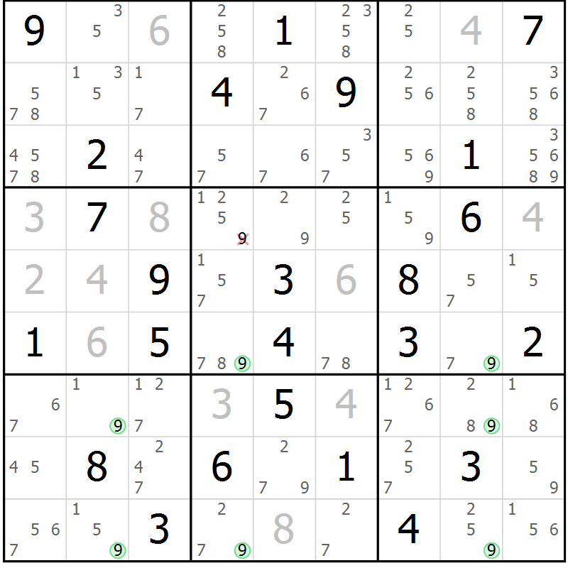 Position des candidats pour la solution de la Gr 45 page 48 du magazine de sudoku Suprême n° 028