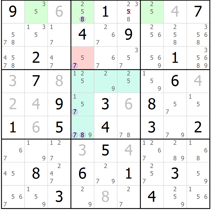 Position des candidats pour la solution de la Gr 45 page 48 du magazine de sudoku Suprême n° 028
