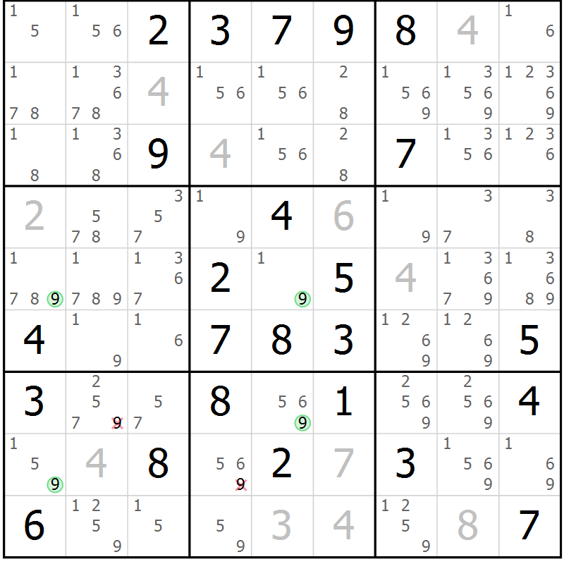 Position des candidats pour la solution de la Gr 46 page 49 du magazine de sudoku Suprême n° 028