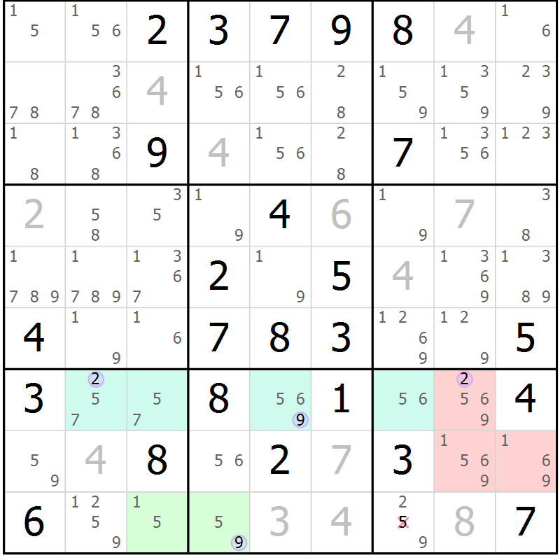 Position des candidats pour la solution de la Gr 46 page 49 du magazine de sudoku Suprême n° 028
