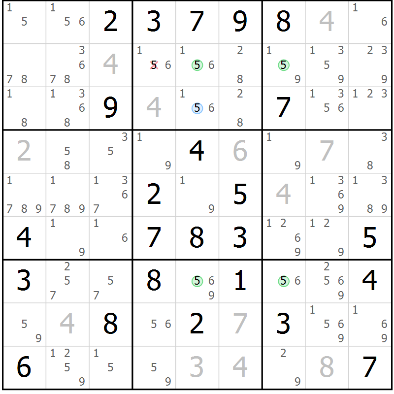Position des candidats pour la solution de la Gr 46 page 49 du magazine de sudoku Suprême n° 028