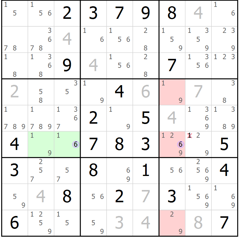 Position des candidats pour la solution de la Gr 46 page 49 du magazine de sudoku Suprême n° 028