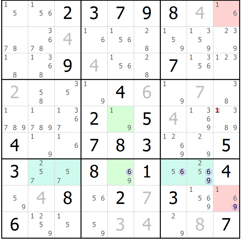 Position des candidats pour la solution de la Gr 46 page 49 du magazine de sudoku Suprême n° 028