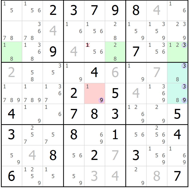 Position des candidats pour la solution de la Gr 46 page 49 du magazine de sudoku Suprême n° 028