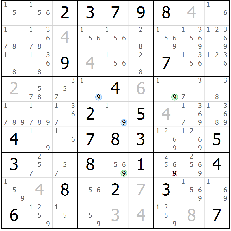 Position des candidats pour la solution de la Gr 46 page 49 du magazine de sudoku Suprême n° 028
