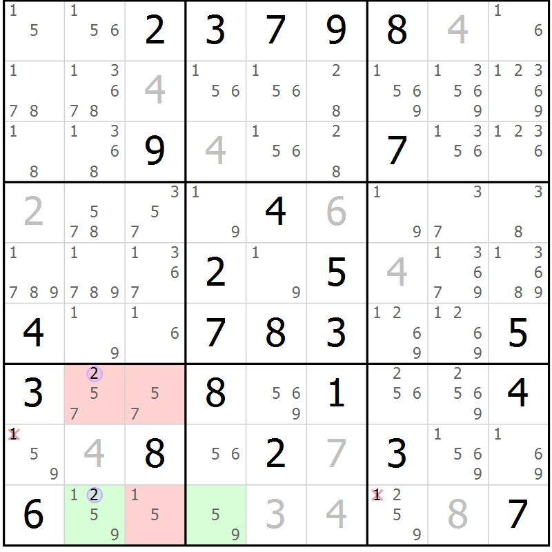 Position des candidats pour la solution de la Gr 46 page 49 du magazine de sudoku Suprême n° 028