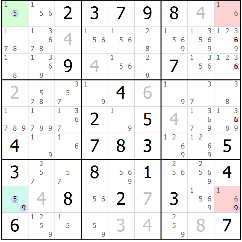Position des candidats pour la solution de la Gr 46 page 49 du magazine de sudoku Suprême n° 028