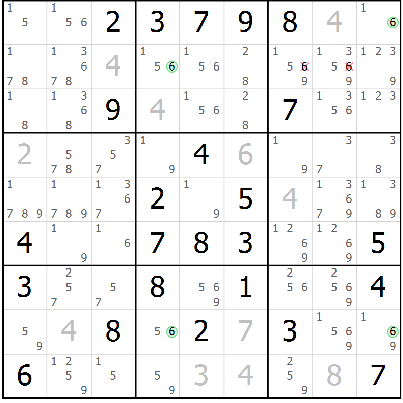 Position des candidats pour la solution de la Gr 46 page 49 du magazine de sudoku Suprême n° 028