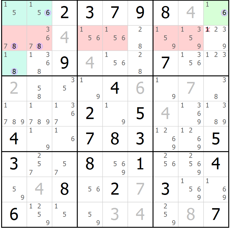 Position des candidats pour la solution de la Gr 46 page 49 du magazine de sudoku Suprême n° 028