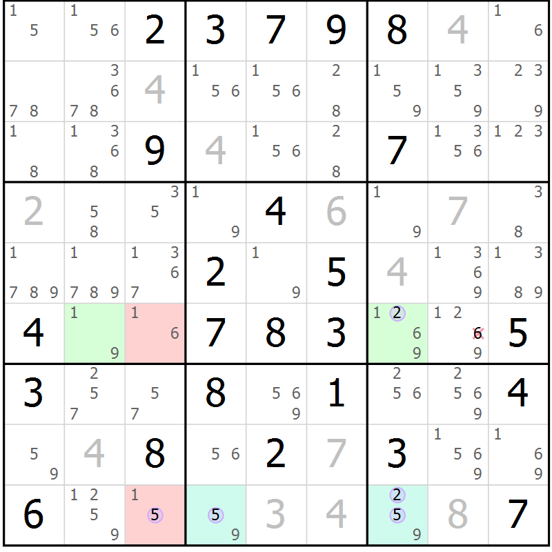 Position des candidats pour la solution de la Gr 46 page 49 du magazine de sudoku Suprême n° 028