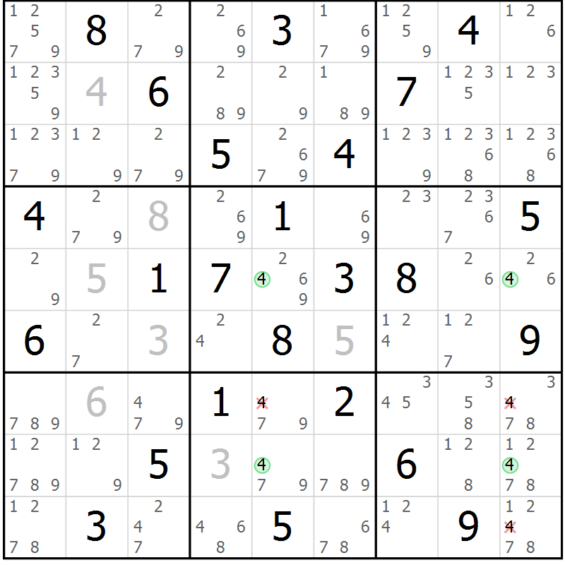 Position des candidats pour la solution de la Gr 47 page 50 du magazine de sudoku Suprême n° 028