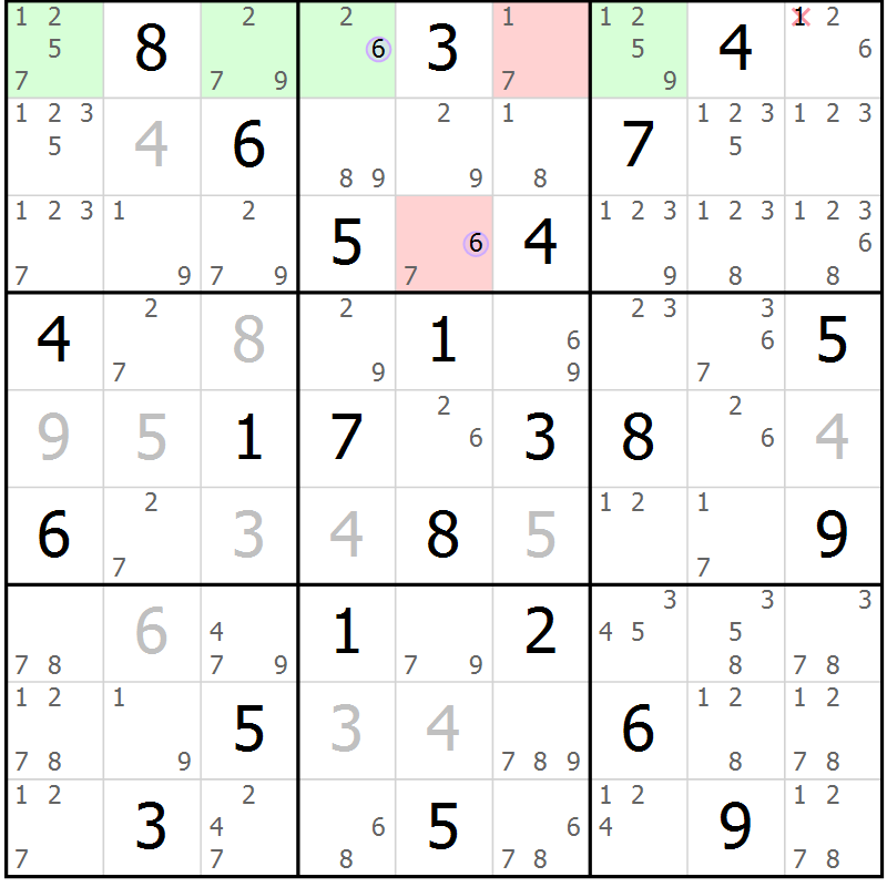 Position des candidats pour la solution de la Gr 47 page 50 du magazine de sudoku Suprême n° 028