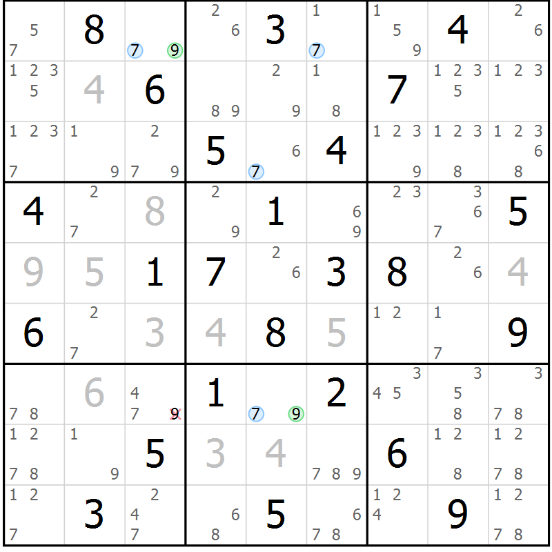 Position des candidats pour la solution de la Gr 47 page 50 du magazine de sudoku Suprême n° 028