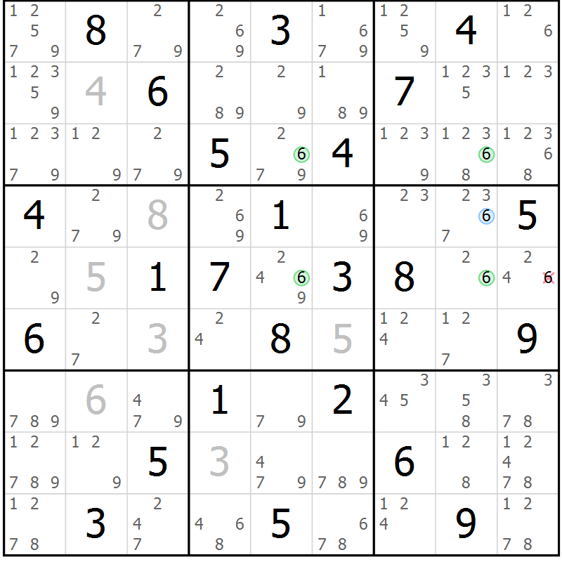 Position des candidats pour la solution de la Gr 47 page 50 du magazine de sudoku Suprême n° 028