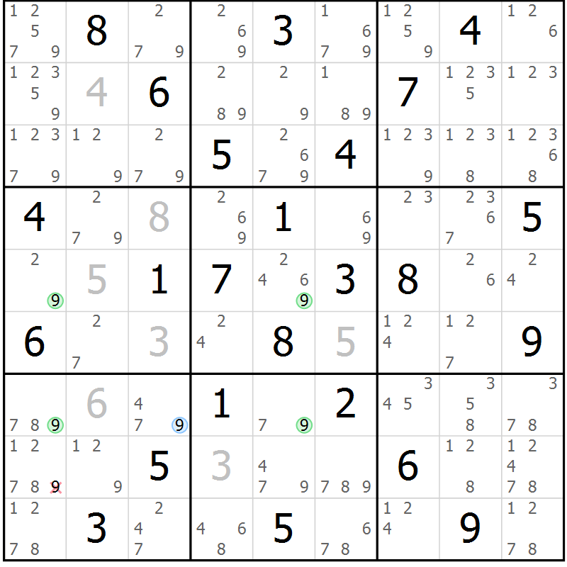 Position des candidats pour la solution de la Gr 47 page 50 du magazine de sudoku Suprême n° 028