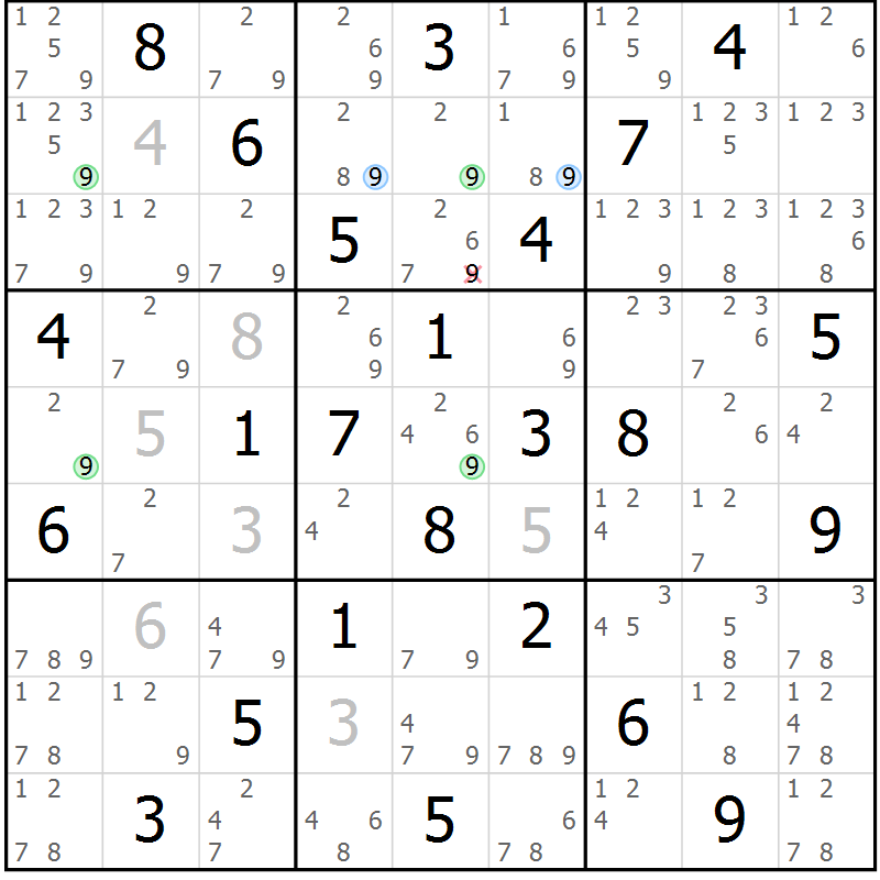 Position des candidats pour la solution de la Gr 47 page 50 du magazine de sudoku Suprême n° 028