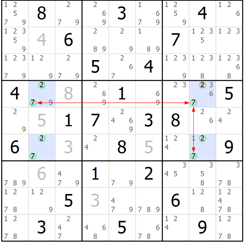 Position des candidats pour la solution de la Gr 47 page 50 du magazine de sudoku Suprême n° 028