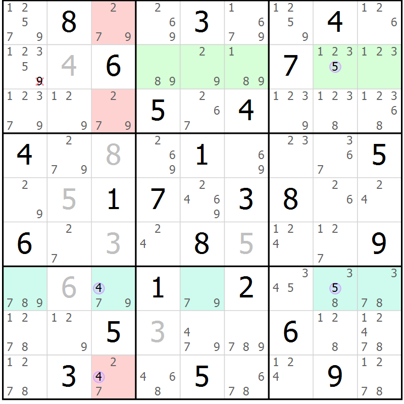 Position des candidats pour la solution de la Gr 47 page 50 du magazine de sudoku Suprême n° 028