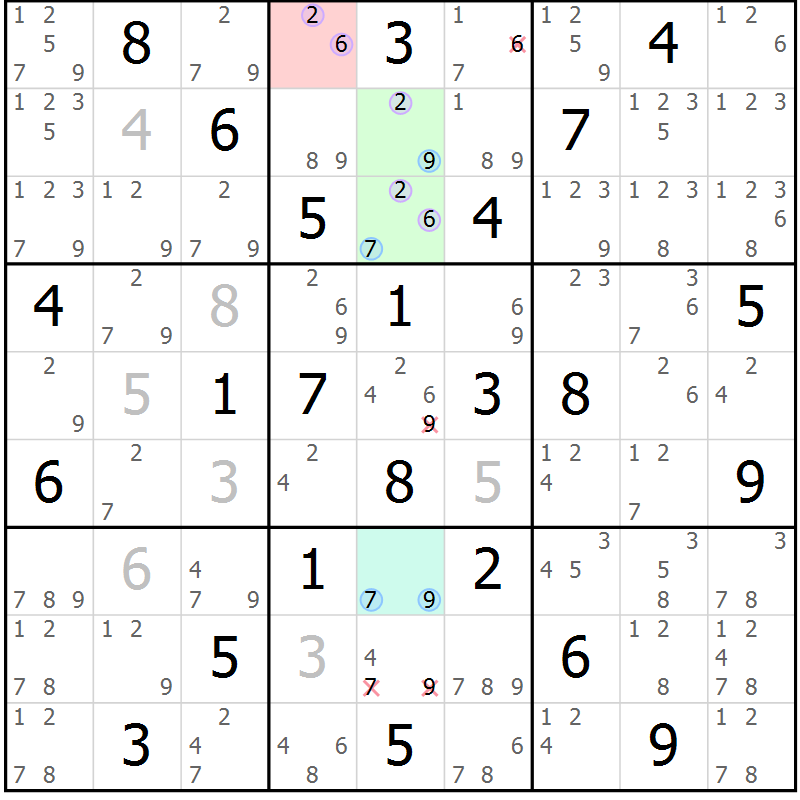 Position des candidats pour la solution de la Gr 47 page 50 du magazine de sudoku Suprême n° 028