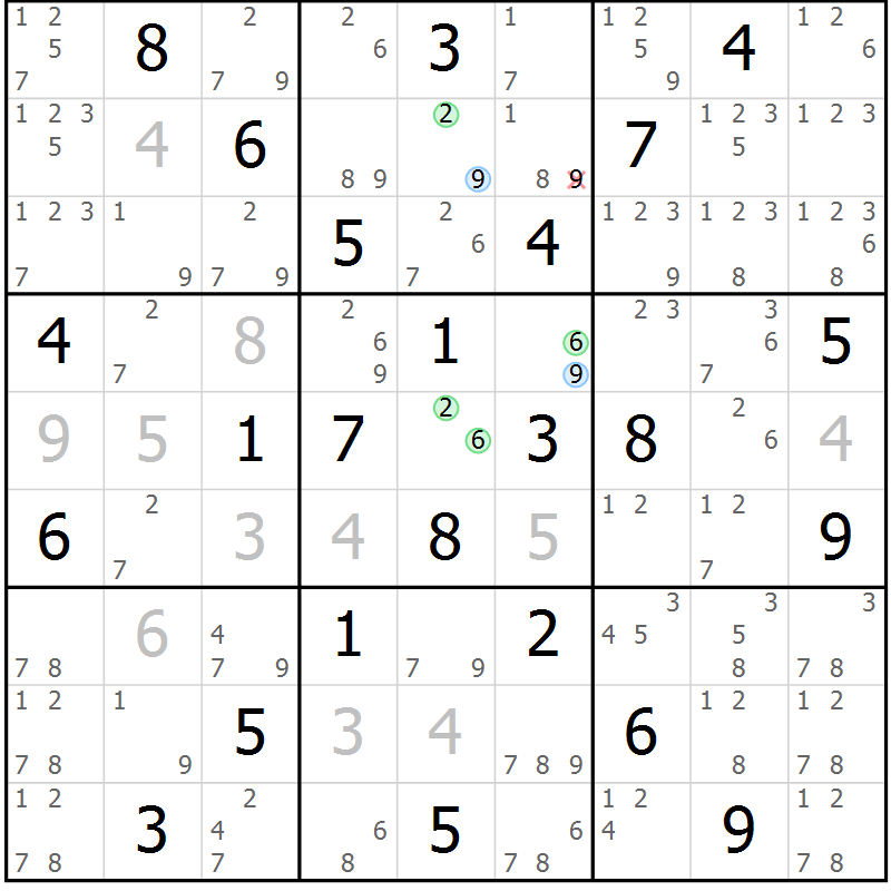 Position des candidats pour la solution de la Gr 47 page 50 du magazine de sudoku Suprême n° 028