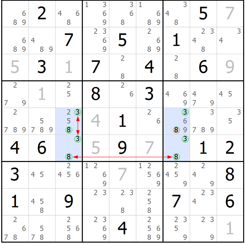 Position des candidats pour la solution de la Gr 48 page 51 du magazine de sudoku Suprême n° 028