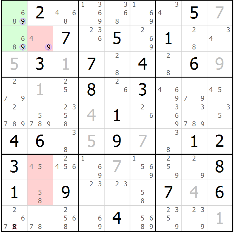 Position des candidats pour la solution de la Gr 48 page 51 du magazine de sudoku Suprême n° 028