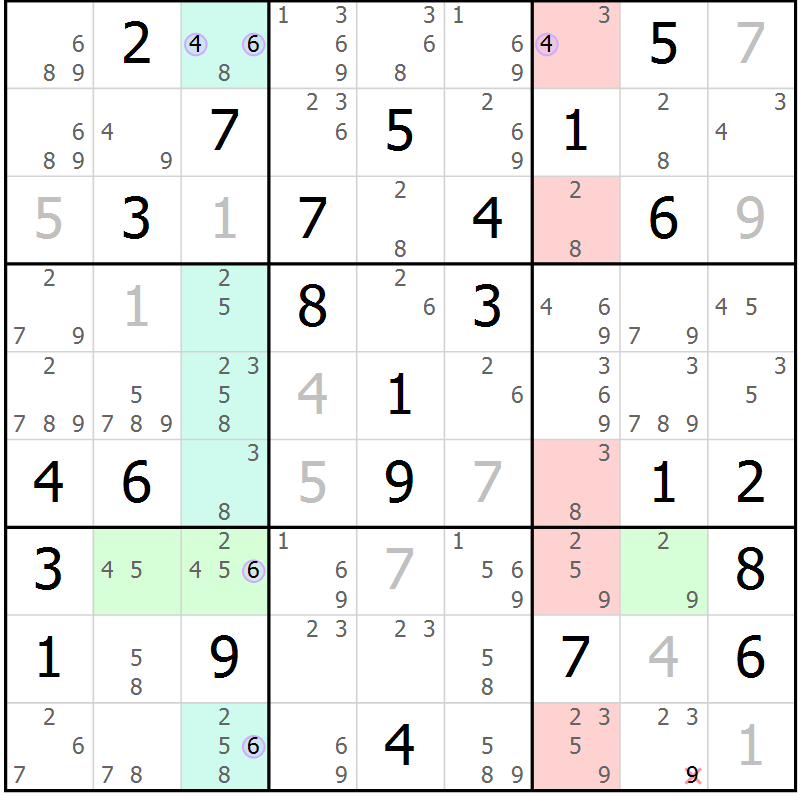 Position des candidats pour la solution de la Gr 48 page 51 du magazine de sudoku Suprême n° 028