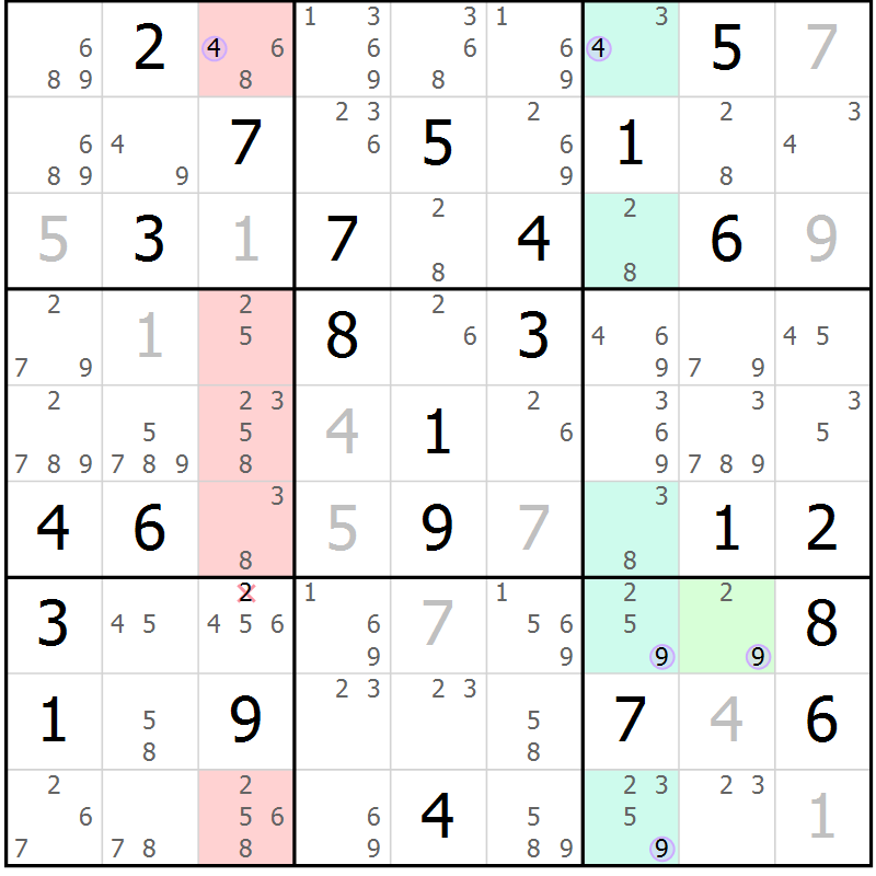 Position des candidats pour la solution de la Gr 48 page 51 du magazine de sudoku Suprême n° 028